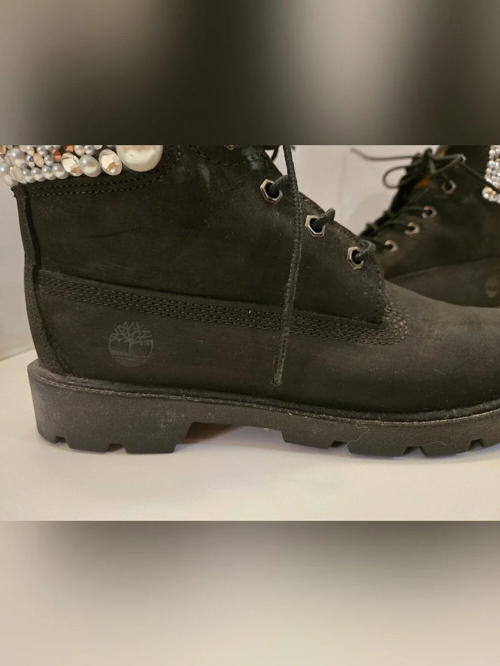 Timberland Black Ankle Boots with Rhinestone Cuff